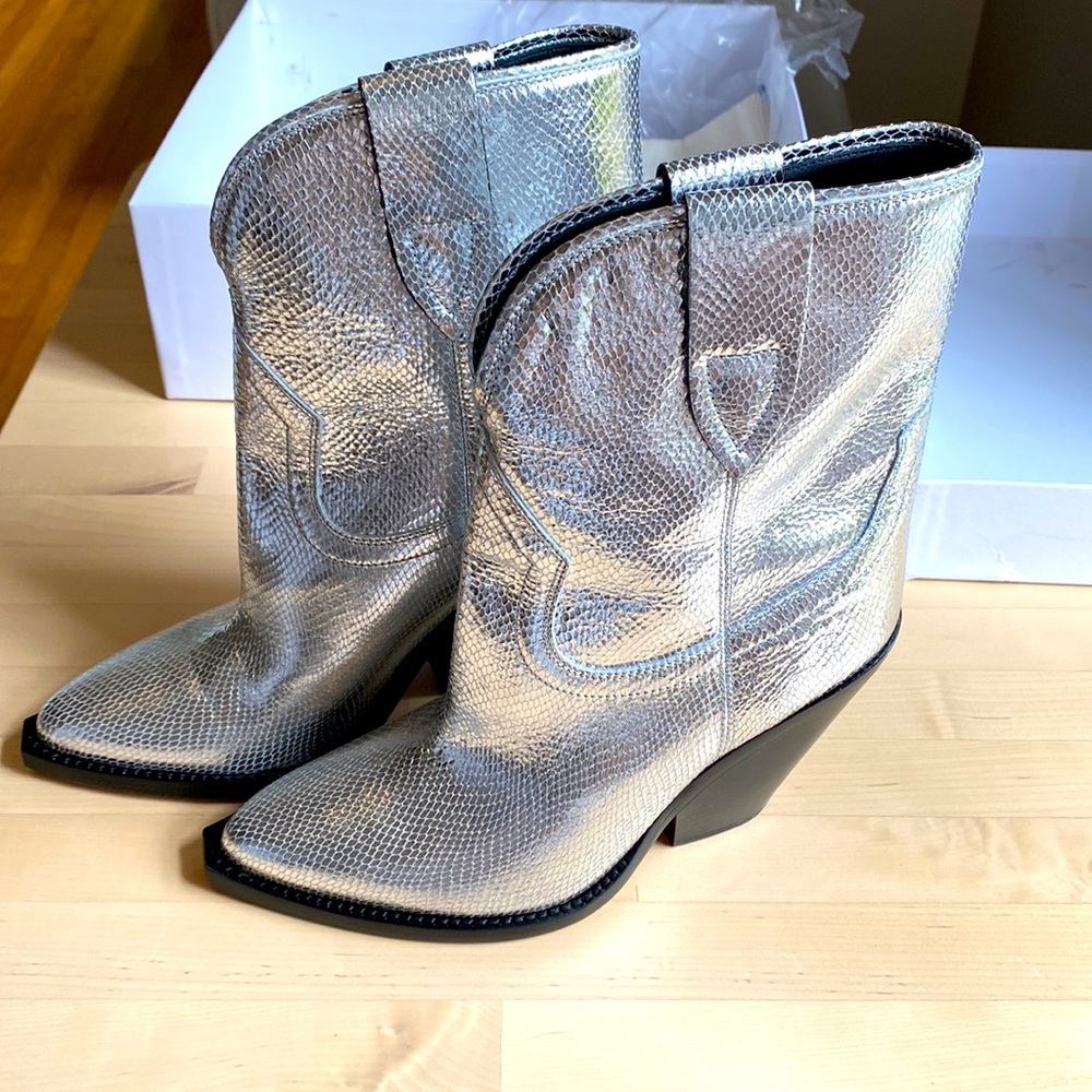 Isabel Marant silver Leyane pointed toe booties